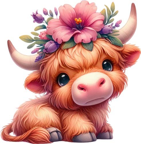 Funny rose highland cow wall - rose,