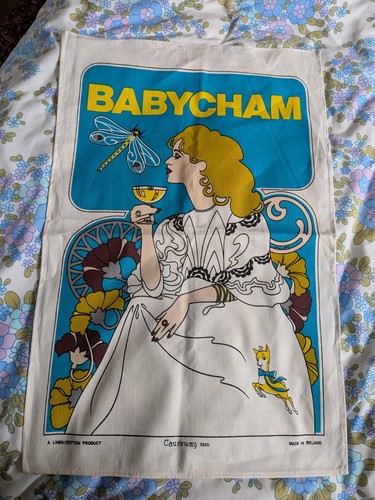 Vintage babycham tea towel - vintage,