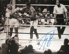 LARRY HOLMES SIGNED 16"x12" BOXING PHOTOGRAPH v MUHAMMAD ALI SEE PROOF + COA