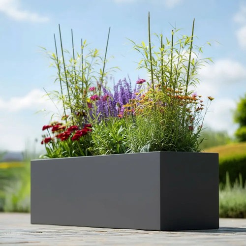 Zinc galvanised trough planter - galvanised,