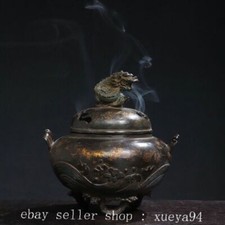 6.2" Chinese Ancient Bronze Dynasty Dragon Beast Incense Burner Censer