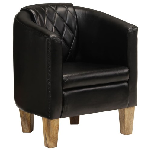 Tub chair black real leather - chair,