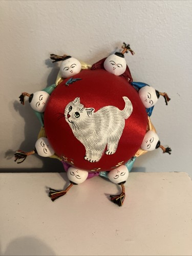 Vtg silk hand painted cat - silk,