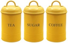 Set of 3 Tea Coffee Sugar Canisters, Storage Jar, Powder Coated Tins, New Look