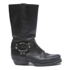 LOBLAN Womens Black Leather Ankle Boots UK 5 Stylish Western Harness Design