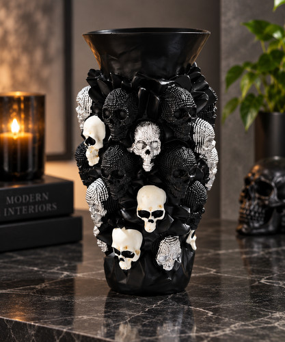 Small gothic skull vase - small, statue