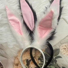 Women s Bunnies Costume Rabbit Ears Headband Bowtie Cuffs Tail for Easter Party