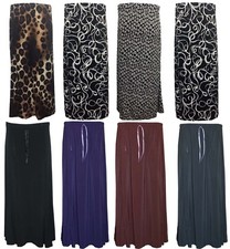 New Womens Ladies Plus Size Plain Printed Stretch Flared Maxi Skirt 14 TO 28