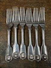 Antique Dessert Forks Fiddle Thread & Shell Silver Plate James Dixon 7 1/4”