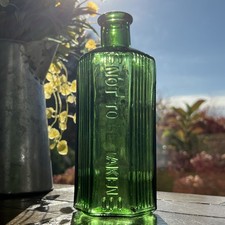 Vintage 10 oz Glass Not To Be Taken Embossed Vintage Green Glass Poison Bottle