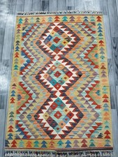 Multicolour Handmade Afghan/Turkish Kilim Rug, Wool Area Rug size 147x101 CM