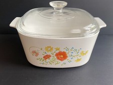 Vintage Corning Ware  PYREX Wildflower Poppy Casserole Dish  Lid  3 Quart  A-3-B