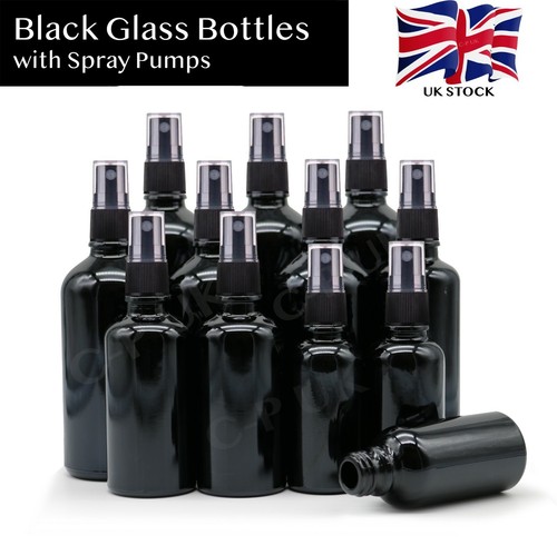 Black glass bottle with - black,