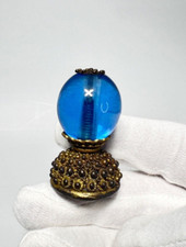 19c.China Peking Glass Blue Crystal RankMandarin Hat Finial Button Gild Filigree