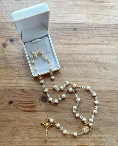 24k gold pearl bead catholic - pearl,