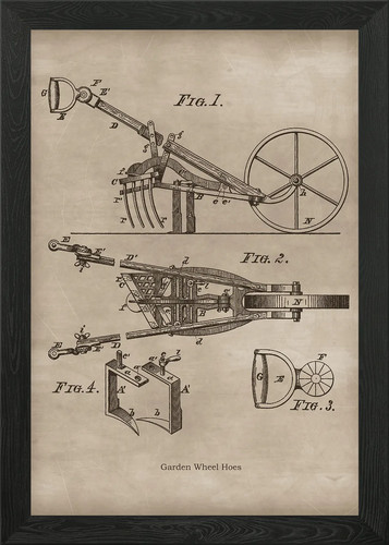 Vintage wheel hoe framed - wheel,