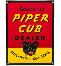 VINTAGE PIPER CUB PORCELAIN DEALER SIGN GAS STATION SALES SERVICE AVIATION BEAR
