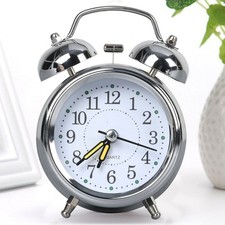 Retro Alarm Clock Non Ticking Twin Bell Old Fashioned Bedside Alarm Clock Silver