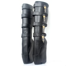 Women's Lockable Wedge Heels Knee High Ballet Boots Nightclub Dance Shoes Fetish