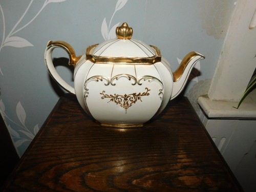 Vintage gilded cube teapot - vintage,
