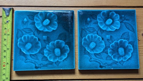 Antique fireplace tiles - fireplace, x2