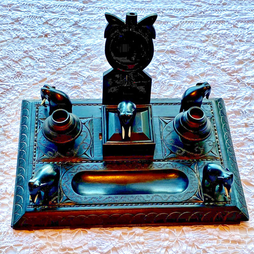Ebony indian desk - desk, standish