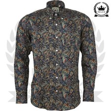 Relco Paisley Shirt Blue Long Sleeve Button Down Collar Retro Vintage Mens Mod