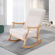 Rocking Chair Nursery Beige Glider Rocker High Back Upholstered Reading Armchair