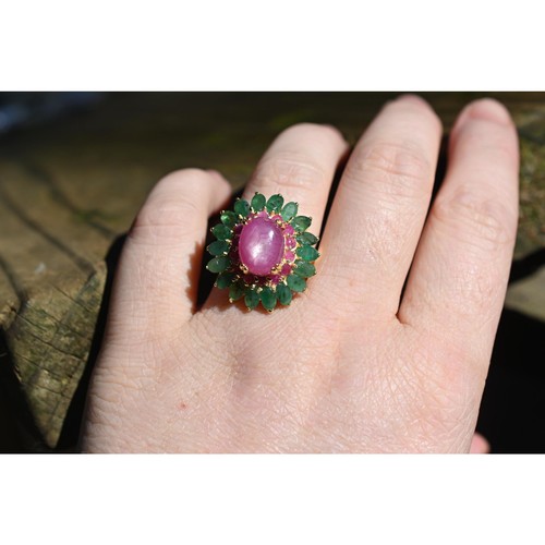 Ruby emerald floral ring - emerald,