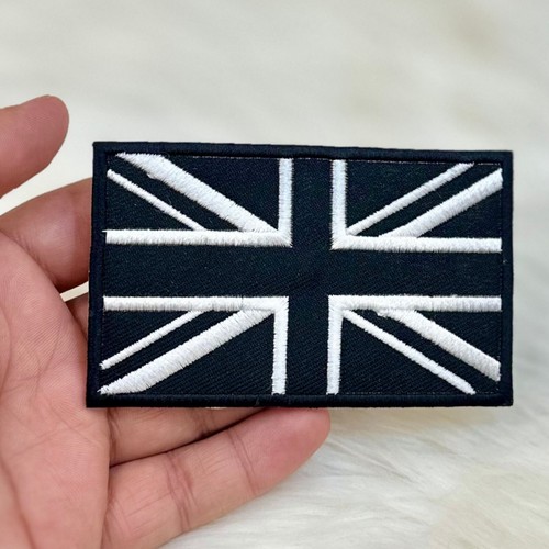 Black union jack flag patch - black,