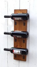Chunky Solid Wood Rustic Wall mounted storage Wine holder bottle rack display 