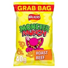 Monster Munch Roast Beef Grab Bags 35 x 40g Full Box Party Snacks Crisps Bulk