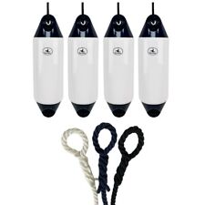4 x Hurricane Boat Fenders PM02 White/Blue End 48x12cm – Free Spliced 10mm Rope