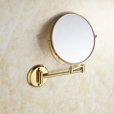 Polished Gold Double Side Makeup Mirror Folding Wall Mounted 3x Magnifying [