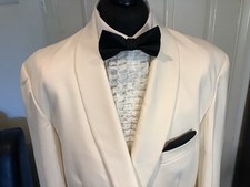 Men’s Ivory/ White Dinner Jacket  Shawl Collar  48 Long Wool Rich Cloth Btns