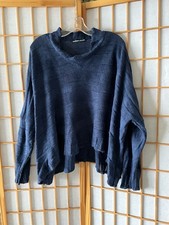 VTG  Shirin Guild Heavyweight Linen BLEND Sweater Lagenlook One Size Boxy Navy