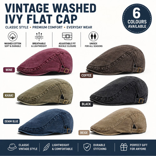 Men flat cap washed - cap, newsboy