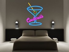 COCKTAILS sign neon effect wall sticker decal art martini glass kitchen retro