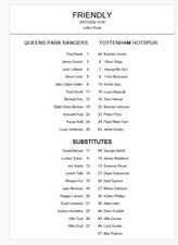 QPR v Tottenham Hotspur A4 Teamsheet 20/7/2024 Friendly