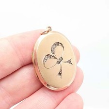 Antique 9ct 9k Gold Diamond Paste Locket Bow Ribbon Large Big Oval Solid 375 9kt