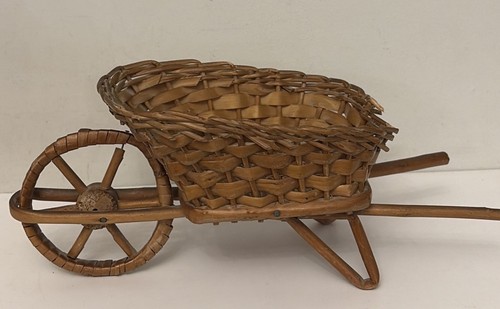 Vintage wicker wheelbarrow - wicker,