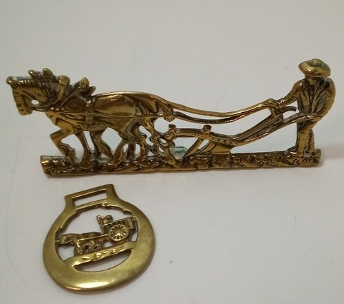 Brass horse plough farmer - brass,