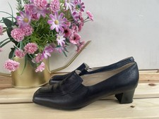 HOTTER TEMPO NAVY BLUE LEATHER SLIP ON HEELED SHOES UK 5