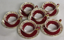 6 Wedgwood Bone China England Whitehall W3994 Powder Ruby Cups & Saucers