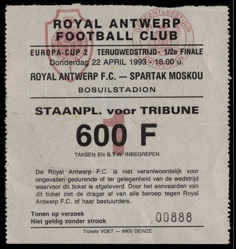 Ticket 1993 royal antwerp - 1993,