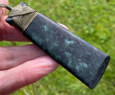 BLUE GREEN PATTERNED  NZ TANGIWAI POUNAMU GREENSTONE BOUND MAORI HEI TOKI ADZE