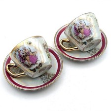 Vintage Royal Crown Lusterware Iridescent Demitasse Cups Saucers Japan Set of  2