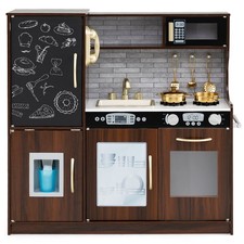 Kids Pretend Play Kitchen Wooden Playset w/ Blackboard-Brown