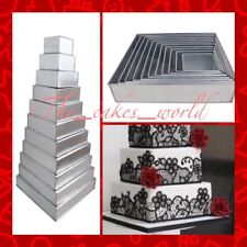 11 Tier Square Wedding Cake Tins Pans 4",5",6",7",8",9",10",11",12",13",14"- 3"