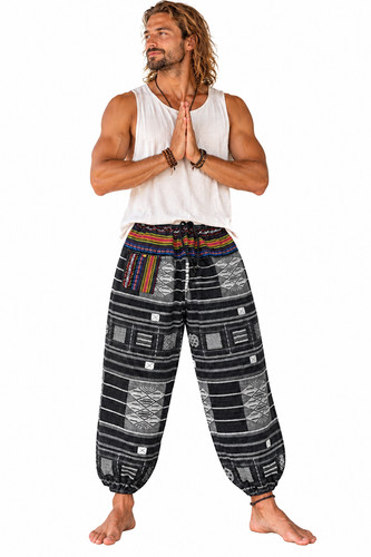 Mens cotton harem pants - cotton, black